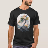 Cute Pelican Bird Flower Crown Floral Birds Tシャツ (正面)