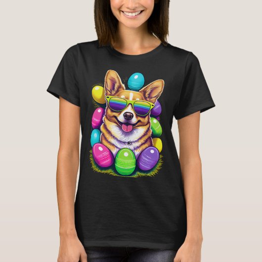 Cute Pembroke Welsh Corgi Easter Eggs Dog Costume  Tシャツ (正面)