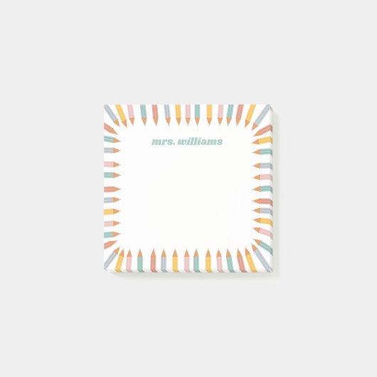 Cute Pencil Border Custom Name Teacher Gift ポストイット (正面)