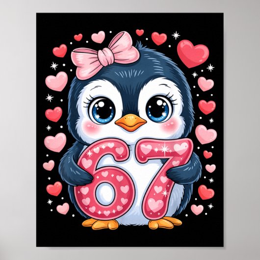Cute Penguin 67 Six Seven Valentine Hearts 6 7 Mem ポスター (正面)