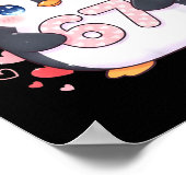Cute Penguin 67 Six Seven Valentine Hearts 6 7 Mem ポスター (角)