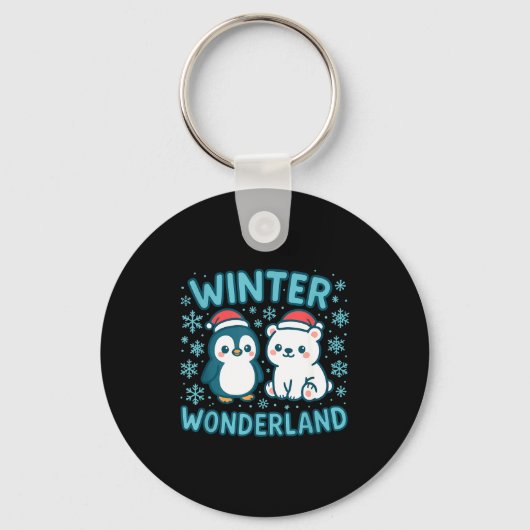 Cute Penguin And Lar Bear Winter Wonderland Christ キーホルダー (正面)