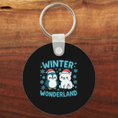 Cute Penguin And Lar Bear Winter Wonderland Christ キーホルダー (正面)