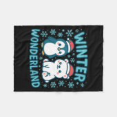 Cute Penguin And Lar Bear Winter Wonderland Christ フリースブランケット (正面(横))