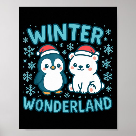 Cute Penguin And Lar Bear Winter Wonderland Christ ポスター (正面)