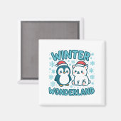 Cute Penguin And Lar Bear Winter Wonderland Christ マグネット (正面/裏面)
