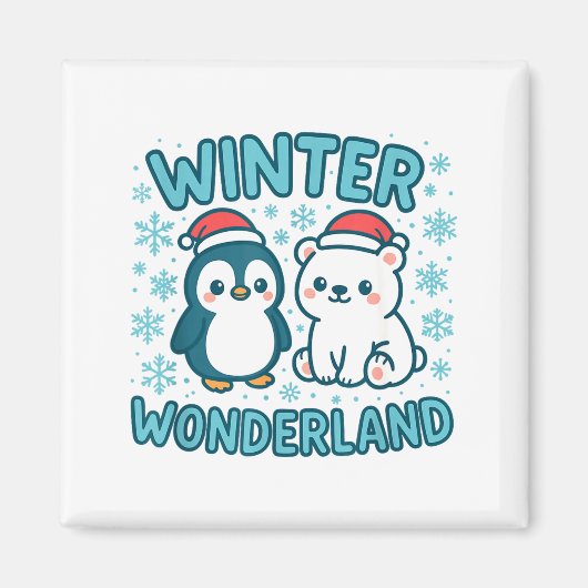 Cute Penguin And Lar Bear Winter Wonderland Christ マグネット (正面)