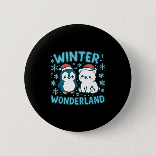 Cute Penguin And Lar Bear Winter Wonderland Christ 缶バッジ (正面)