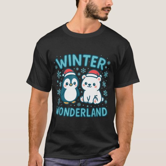 Cute Penguin And Lar Bear Winter Wonderland Christ Tシャツ (正面)