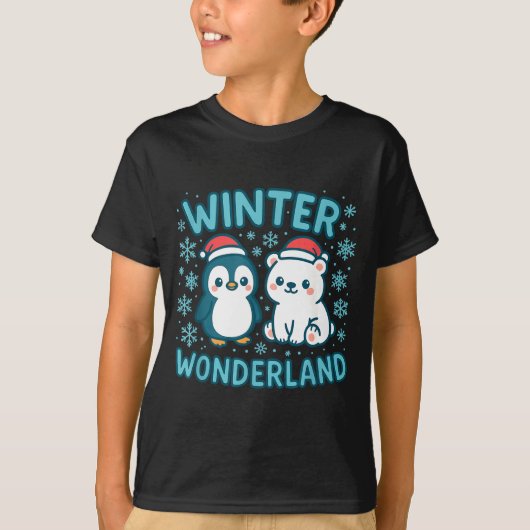 Cute Penguin And Lar Bear Winter Wonderland Christ Tシャツ (正面)