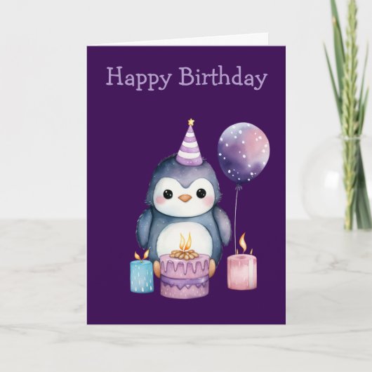 Cute Penguin Birthday カード (正面)