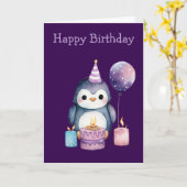 Cute Penguin Birthday カード (黄色い花)