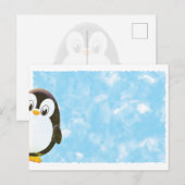 Cute Penguin Blue Watercolor  ポストカード (正面/裏面)