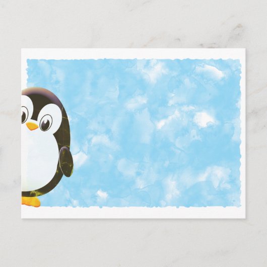 Cute Penguin Blue Watercolor  ポストカード (正面)