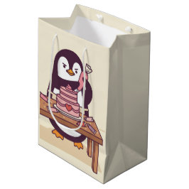 Cute Penguin Cake Decorator Valentine Gift Bag ミディアムペーパーバッグ