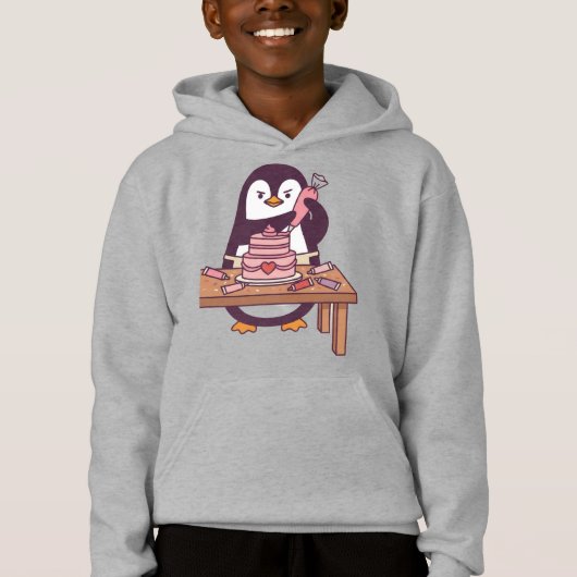 Cute Penguin Cake Valentine Kids Hoodie (正面)