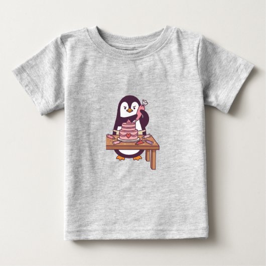Cute Penguin Cake Valentine Kids T-Shirt - Colour ベビーTシャツ (正面)