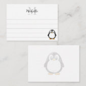 Cute Penguin Cartoon Custom Lined Monogram ノートカード (正面/裏面)