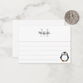 Cute Penguin Cartoon Custom Lined Monogram ノートカード (正面/裏面インサイチュ)