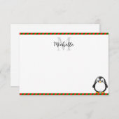 Cute Penguin Cartoon Custom Monogram ノートカード (正面/裏面)