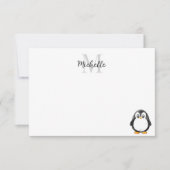 Cute Penguin Cartoon Custom Monogram ノートカード (正面)