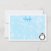Cute Penguin Cartoon Custom Monogram Pastel Blue ノートカード (正面)