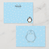 Cute Penguin Cartoon Snow Custom Monogram ノートカード (正面/裏面)