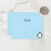 Cute Penguin Cartoon Snow Custom Monogram ノートカード (正面/裏面インサイチュ)