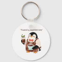 Cute penguin character serving peppermint latte キーホルダー