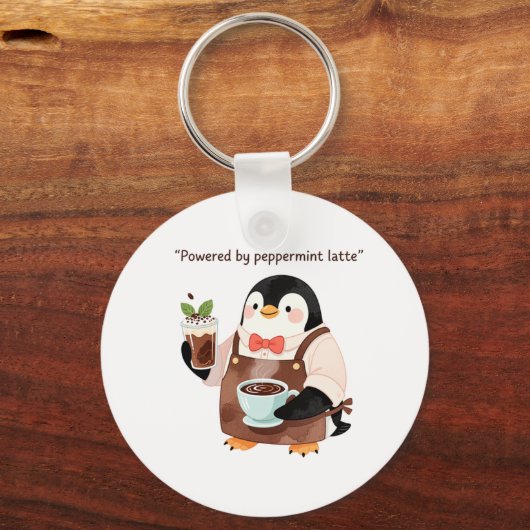 Cute penguin character serving peppermint latte キーホルダー (正面)