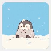 Cute Penguin Chick in Winter Snow スクエアシール (正面)