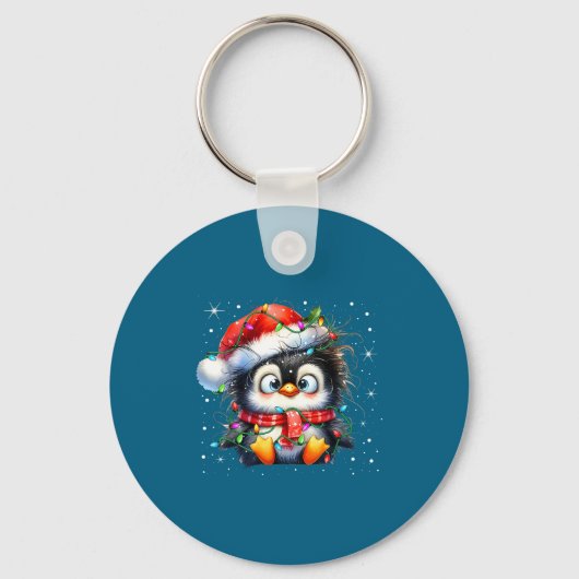 Cute Penguin Christmas Lights Penguins Lover Girls キーホルダー (正面)