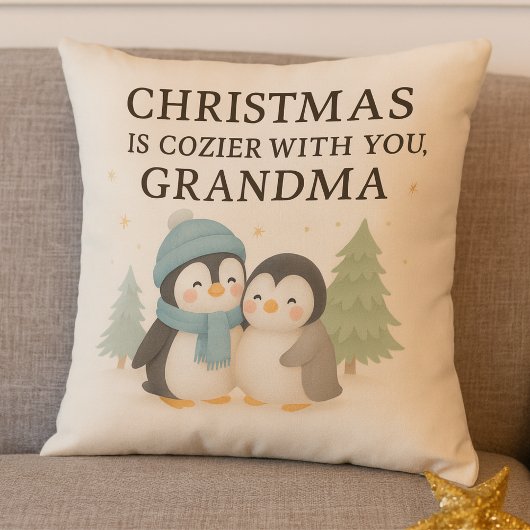 Cute Penguin Christmas Pillow for Grandma – Gift クッション