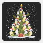 Cute Penguin Christmas Tree Funny Holiday スクエアシール (正面)