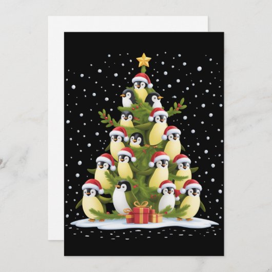 Cute Penguin Christmas Tree Funny Holiday 招待状 (正面/裏面)