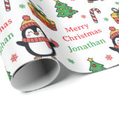 Cute Penguin Christmas Tree Holidays ラッピングペーパー (ロールコーナー)
