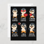 Cute Penguin Coffee Lover Emotional Cartoon Design シーズンポストカード (正面/裏面)