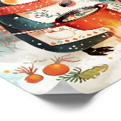 Cute Penguin Cooking Watercolor Winter Nursery ポスター (角)