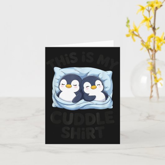 Cute Penguin Cuddle Cozy Sleep Matching Couple  カード (黄色い花)