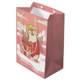 Cute Penguin Cupid Galentine Gift Bag ミディアムペーパーバッグ