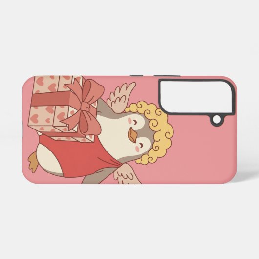 Cute Penguin Cupid Galentine Phone Case - Samsung Galaxyケース (裏面横)