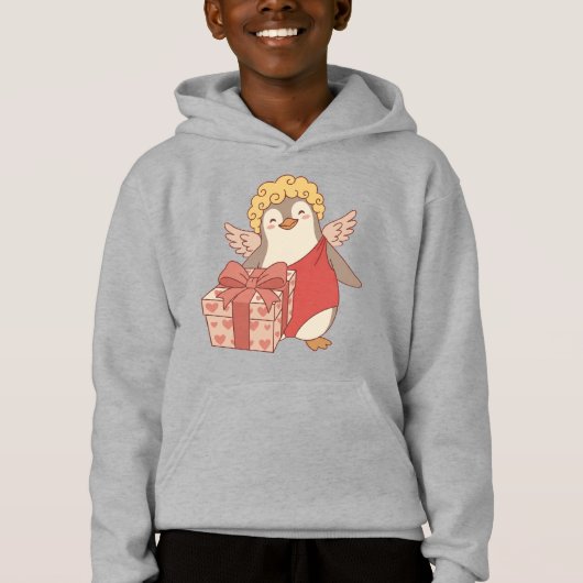 Cute Penguin Cupid Galentine Pullover Hoodie (正面)