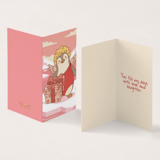 Cute Penguin Cupid Mini Valentine Cards for Kids (内部&外部)