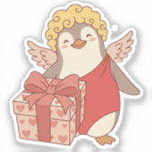 Cute Penguin Cupid Valentine Vinyl Sticker シール (正面)