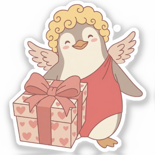 Cute Penguin Cupid Valentine Vinyl Sticker シール (正面)