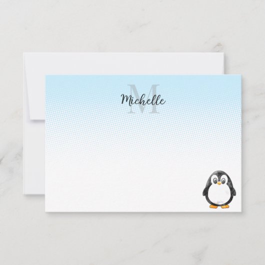 Cute Penguin Drawing Custom Monogram ノートカード (正面)