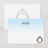 Cute Penguin Drawing Custom Monogram ノートカード (正面/裏面)