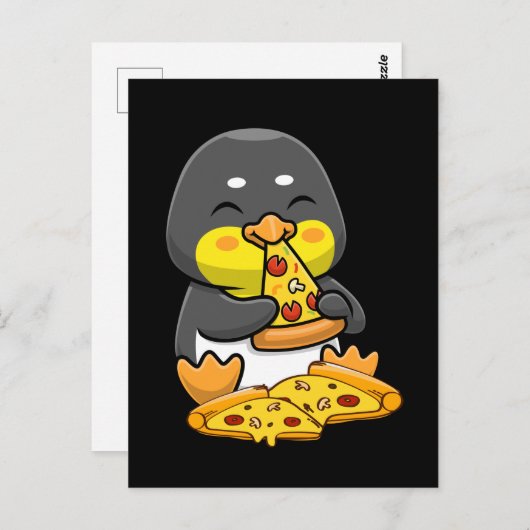 Cute Penguin eating Pizza ポストカード (正面/裏面)