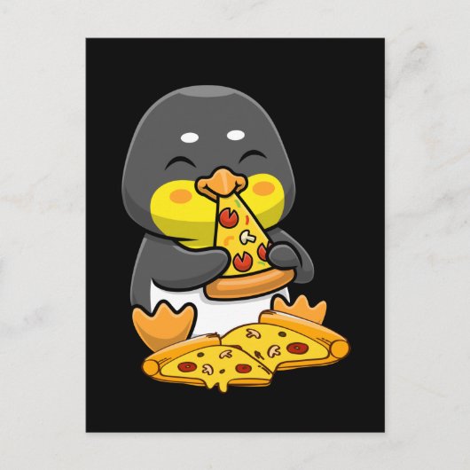 Cute Penguin eating Pizza ポストカード (正面)
