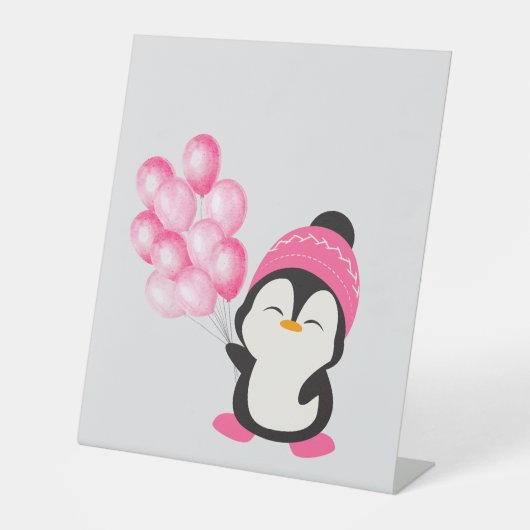 “Cute Penguin Holding a Balloon – Toddler/Child Te 台座サイン (正面)